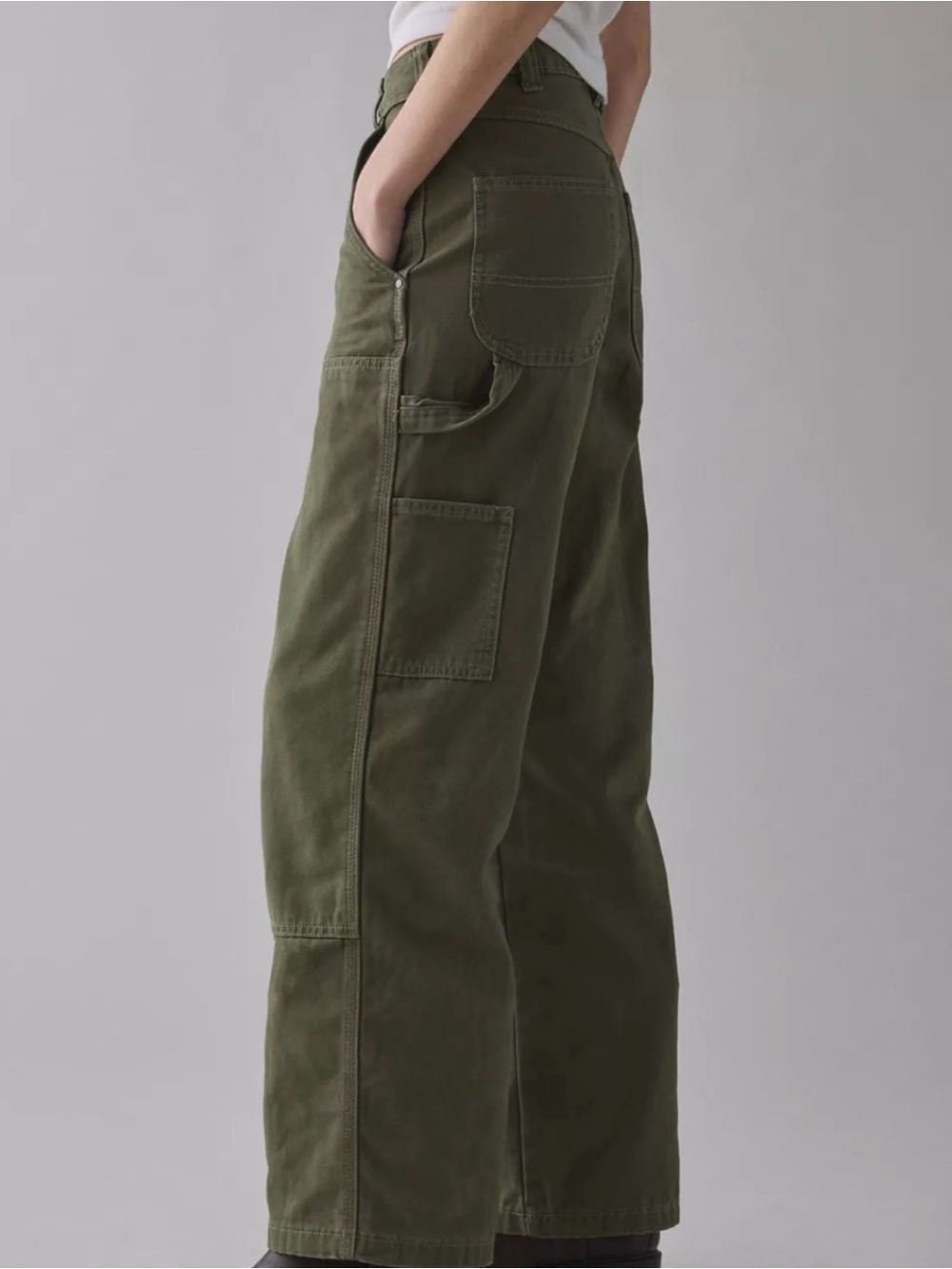 Dickies Olive Green Mid Rise Double Knee Canvas Carpenter Pants - Picture 3 of 8